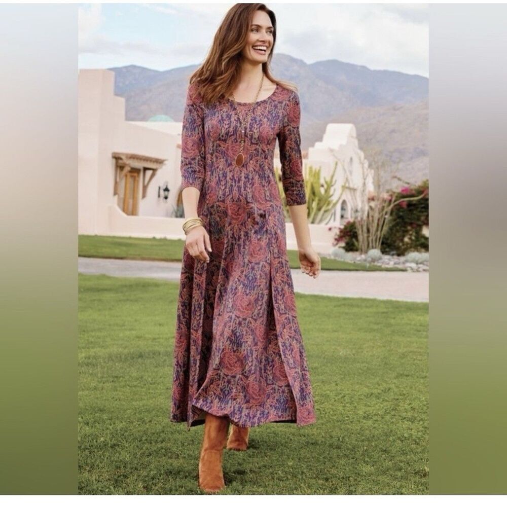Soft Surroundings Alcott Maxi Dress Cottagecore Floral Size Large Boho Western‎
